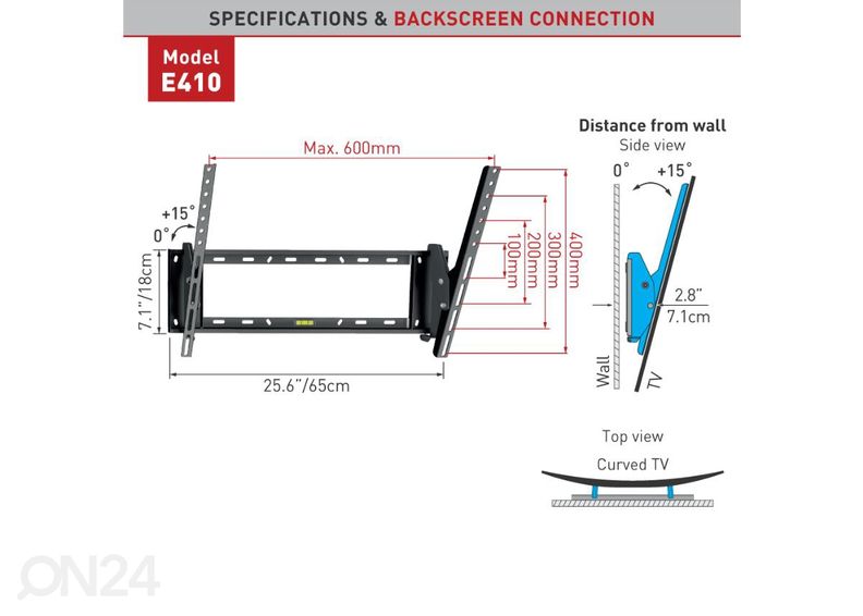 Television seinäteline Barkan E410.B 32"- 90" kuvasuurennos