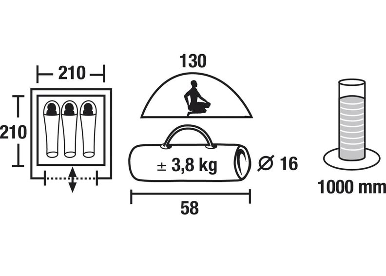 Teltan kolme Texel violetti / vaalean harmaa High Peak kuvasuurennos