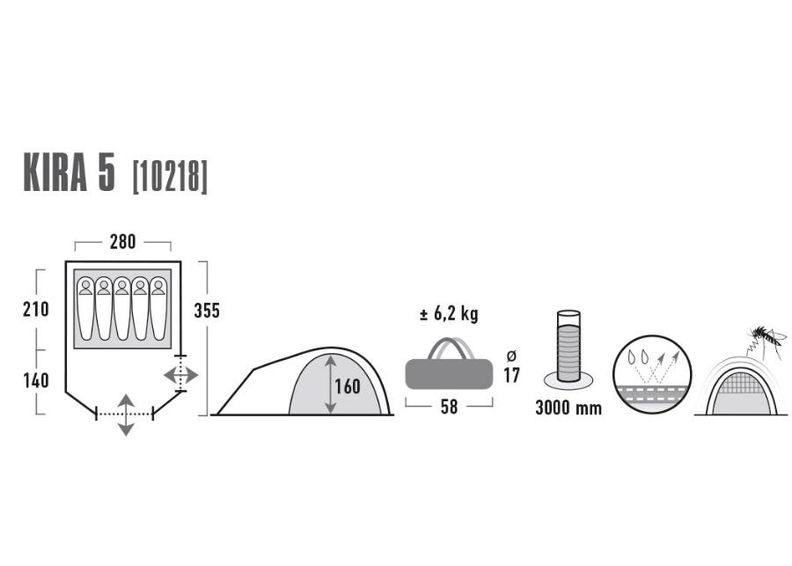 Teltta Kira 5 tummanharmaa / punainen High Peak kuvasuurennos