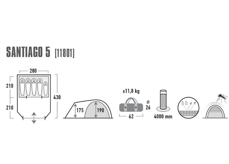 Teltta Santiago 5 harmaa / sininen High Peak kuvasuurennos