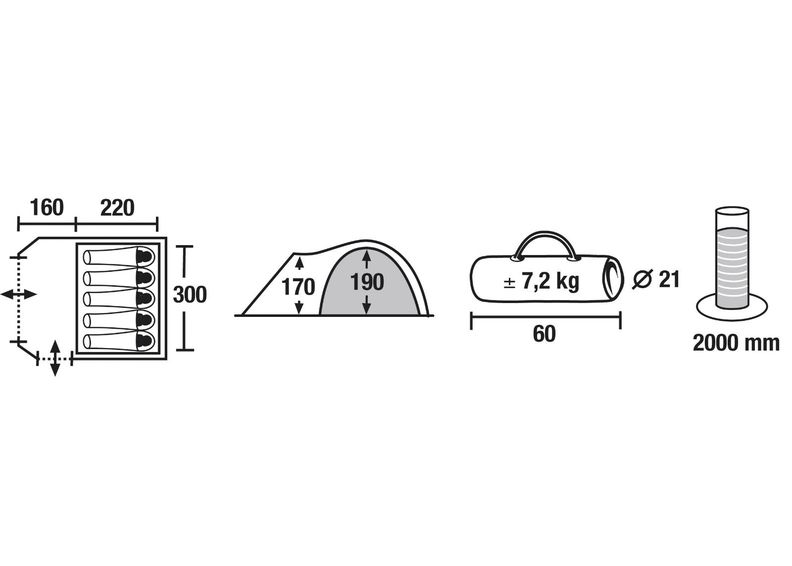 Teltta Tessin 5 sininen / tummanruskea High Peak kuvasuurennos