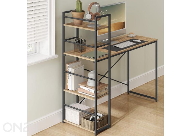 Tietokonepöytä hyllyllä Sonoma tammi / musta kuvasuurennos