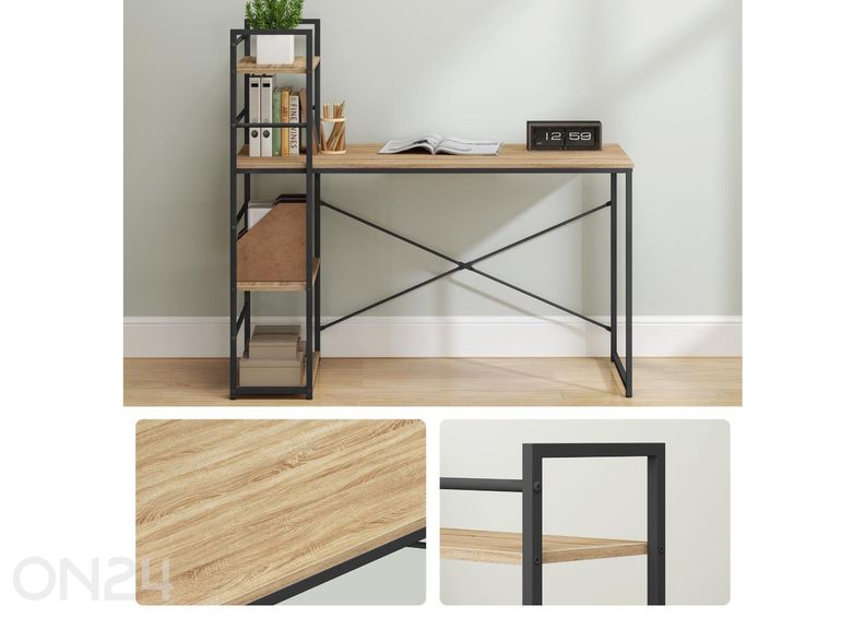 Tietokonepöytä hyllyllä Sonoma tammi / musta kuvasuurennos