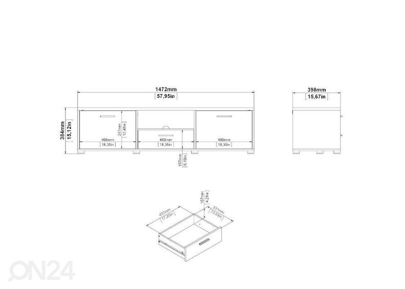 TV-taso Media 147 cm, valkoinen kuvasuurennos