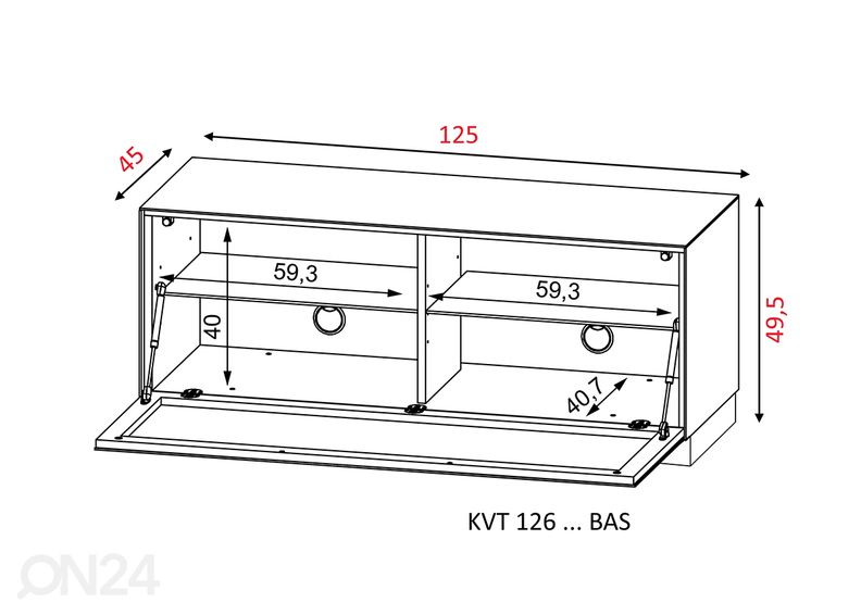 TV-taso pyörillä Venti 125 cm kuvasuurennos