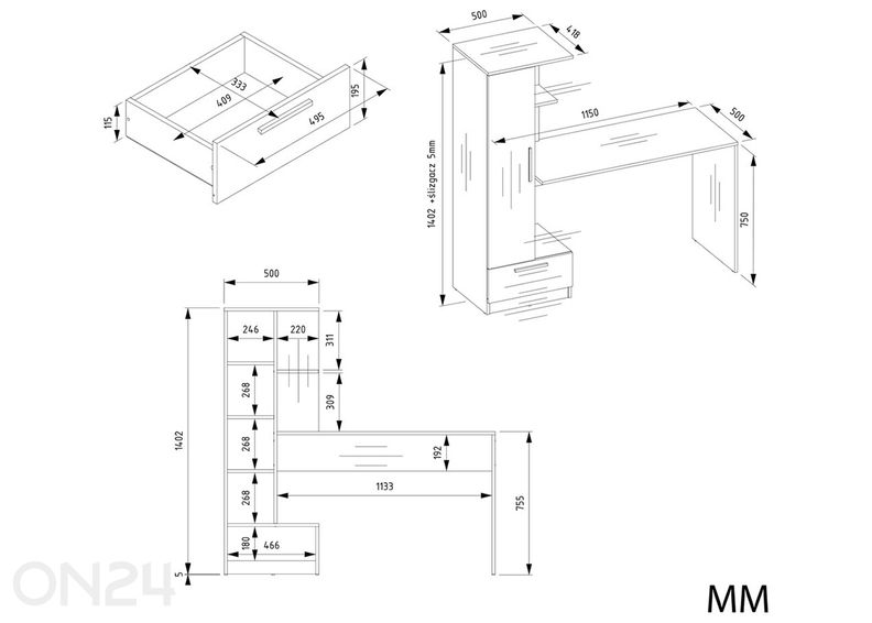Työpöytä hyllyllä Kosmos kuvasuurennos