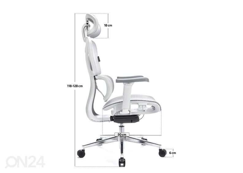 Työtuoli Control Pro White kuvasuurennos mitat