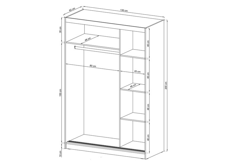 Vaatekaappi liukuovilla 130 cm kuvasuurennos