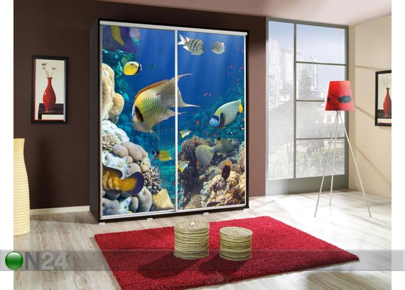 Vaatekaappi liukuovilla Penelopa 155 cm grafiikalla kuvasuurennos