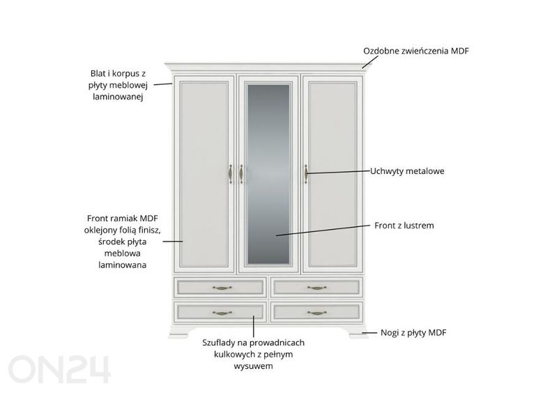 Vaatekaappi peilillä Tiffany II kuvasuurennos