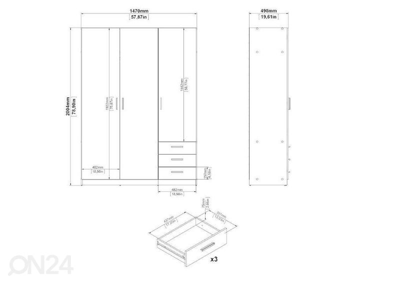 Vaatekaappi Sprint 147 cm kuvasuurennos