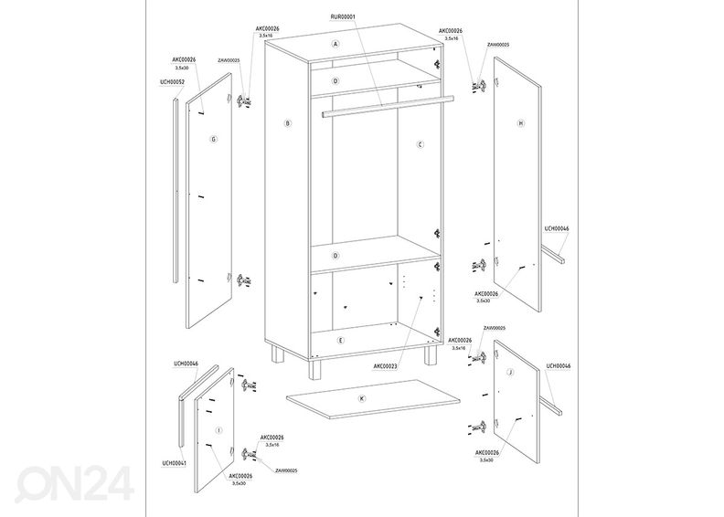 Vaatekaappi Youghal 90 cm kuvasuurennos