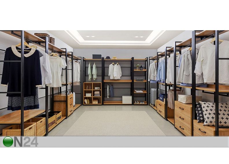 Vaatekaappijärjestelmä (3 hyllyä + 2 tankoa + kenkähylly) 80x200 cm kuvasuurennos