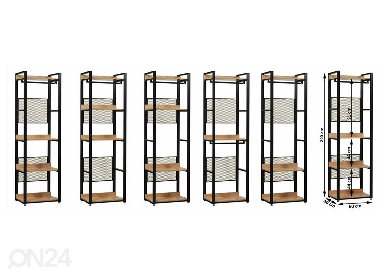 Vaatekaappijärjestelmä (4 hyllyä + 2 tankoa) 60x200 cm kuvasuurennos
