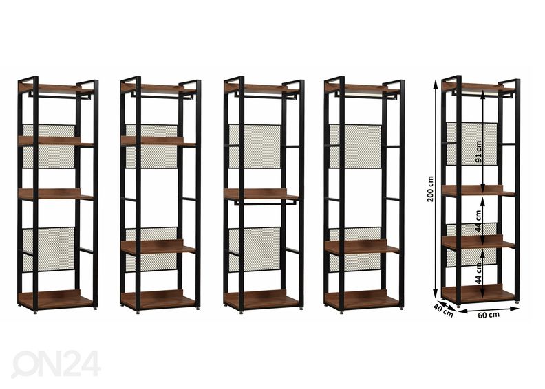 Vaatekaappijärjestelmä (4 hyllyä + 2 tankoa) 60x200 cm kuvasuurennos