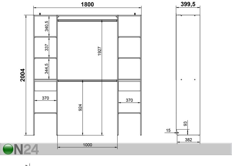 Vaatekaappijärjestelmä 180 cm kuvasuurennos