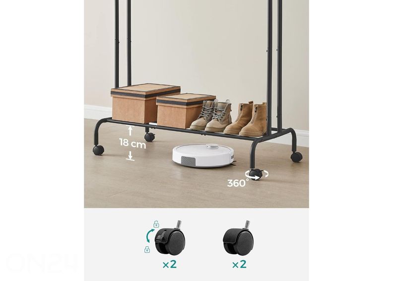 Vaaterekki pyörillä, musta kuvasuurennos