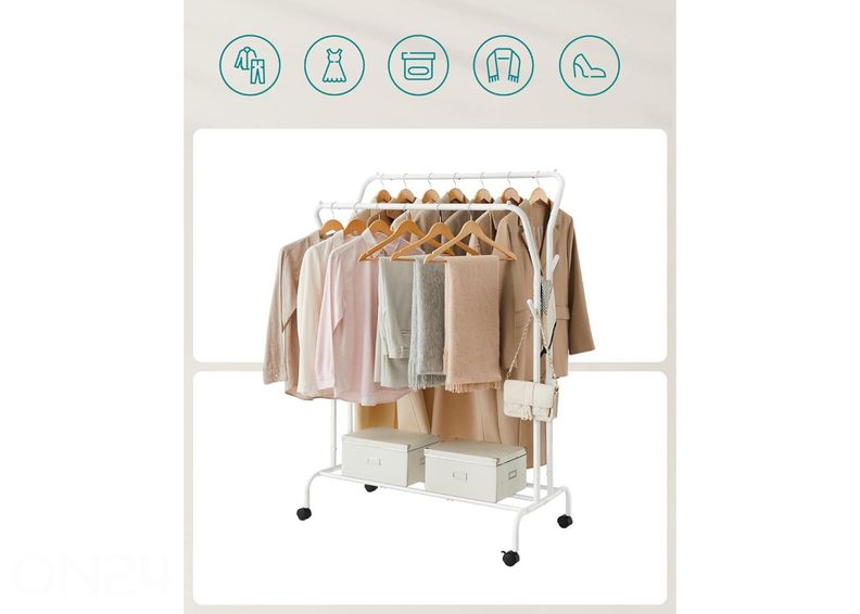 Vaaterekki pyörillä, valkoinen kuvasuurennos