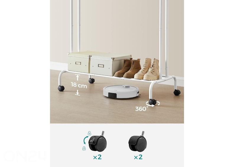 Vaaterekki pyörillä, valkoinen kuvasuurennos