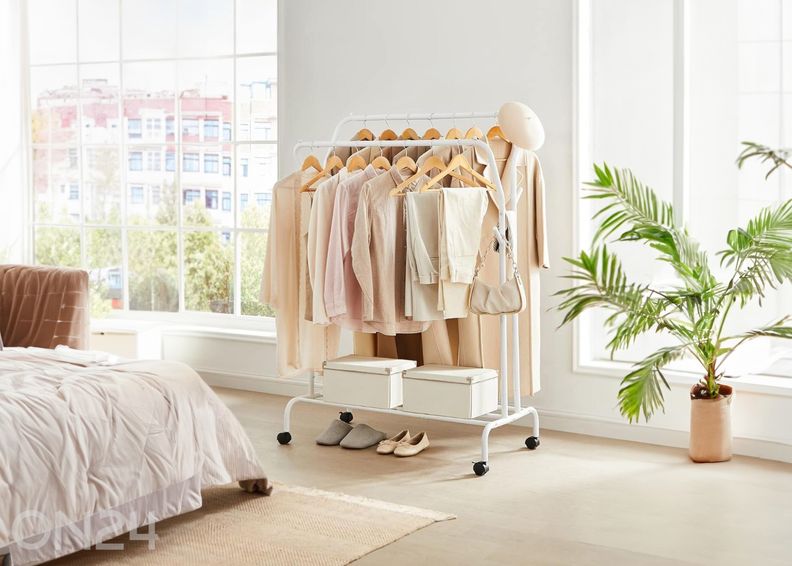 Vaaterekki pyörillä, valkoinen kuvasuurennos