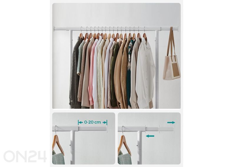 Vaaterekki pyörillä, valkoinen kuvasuurennos