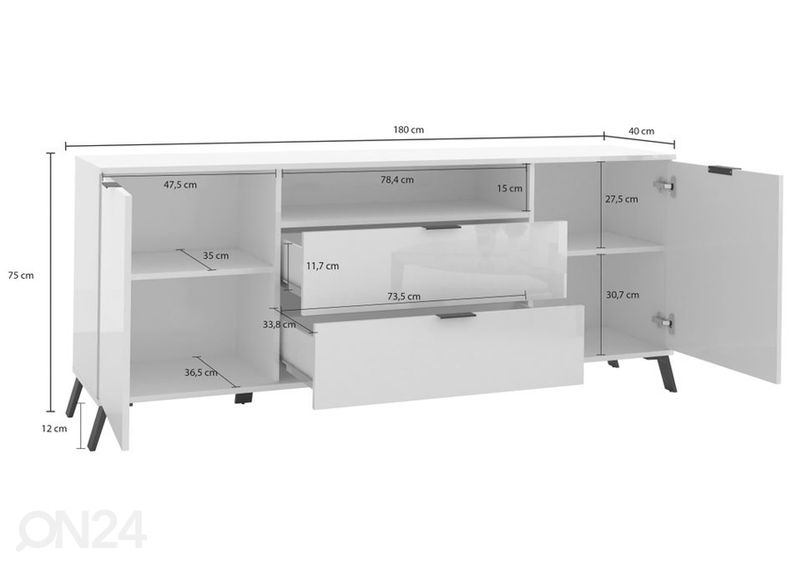 Valkoinen lipasto Casablance 180cm kuvasuurennos