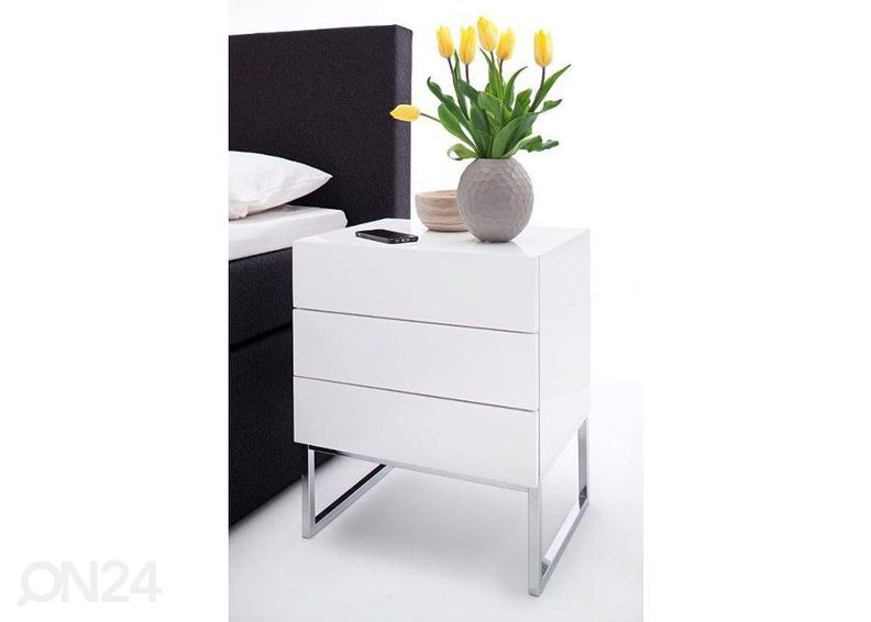 Valkoinen yöpöytä Nola 4 kuvasuurennos