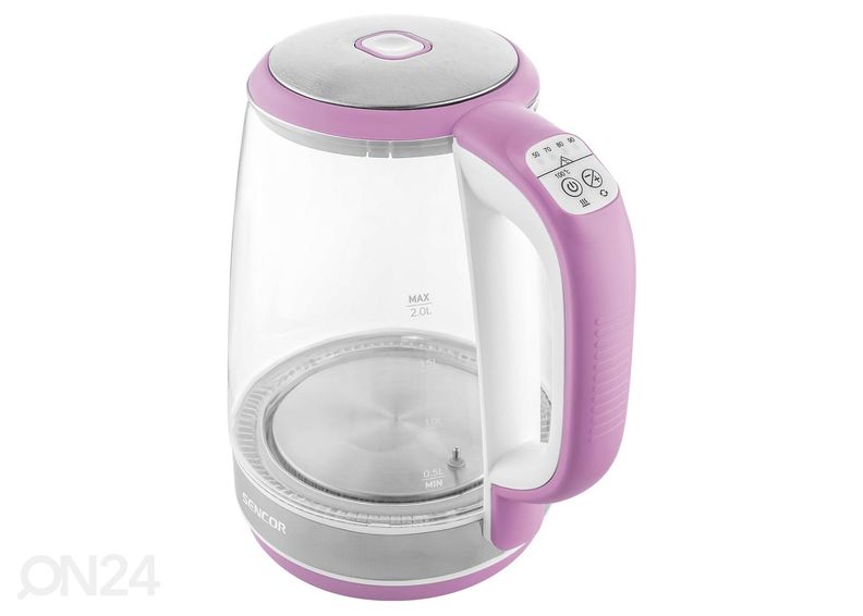 Vedenkeitin lasikuorella Sencor 2 L SWK2198RS, vaaleanpunainen kuvasuurennos