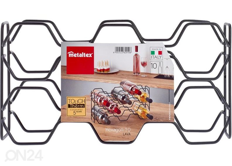Viinipulloteline 10:lle viinipullolle Hexagon, 43x12x11 cm, musta kuvasuurennos