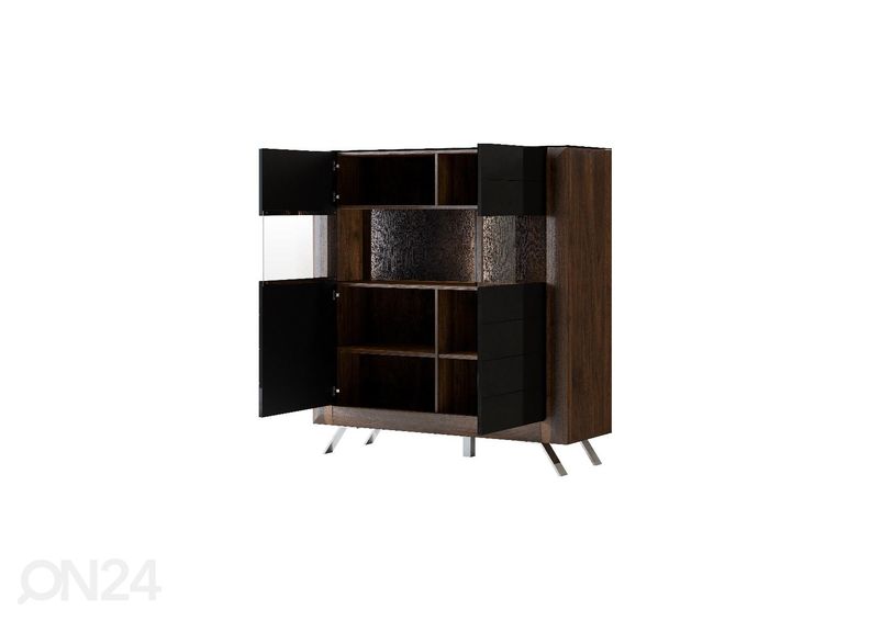 Vitriinikaappi Cassandra 128 cm, pähkinä/kiiltävä musta kuvasuurennos