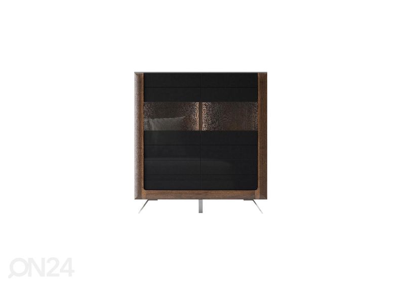 Vitriinikaappi Cassandra 128 cm, pähkinä/kiiltävä musta kuvasuurennos