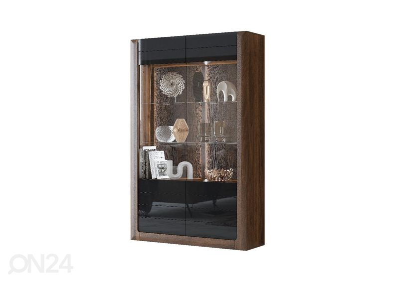 Vitriinikaappi Cassandra 129 cm, pähkinä/kiiltävä musta kuvasuurennos