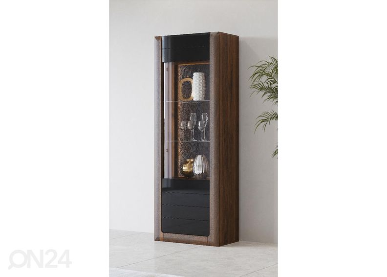 Vitriinikaappi Cassandra 73 cm, pähkinä/kiiltävä musta kuvasuurennos