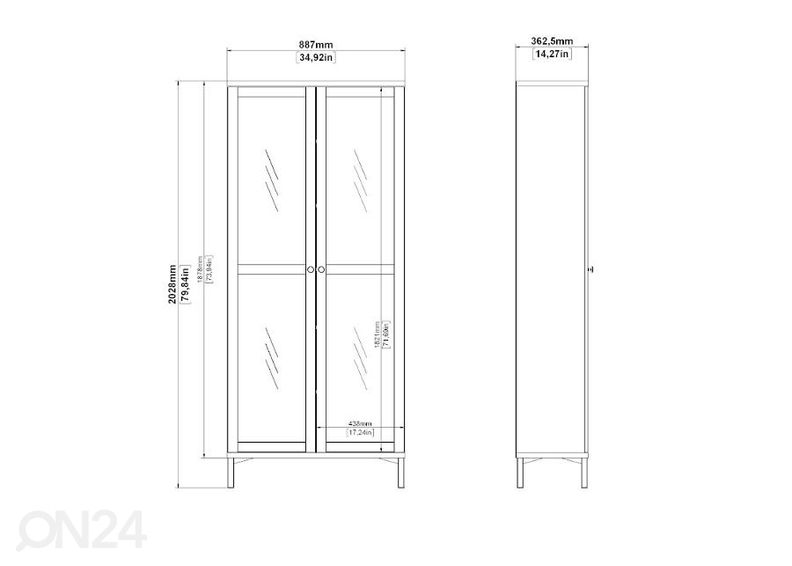 Vitriinikaappi Roma 88 cm, valkoinen kuvasuurennos