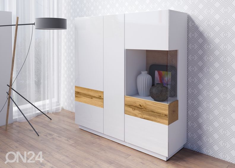 Vitriinikaappi, valkoinen/ tammi kuvasuurennos