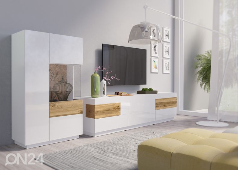 Vitriinikaappi, valkoinen/ tammi oikea kuvasuurennos