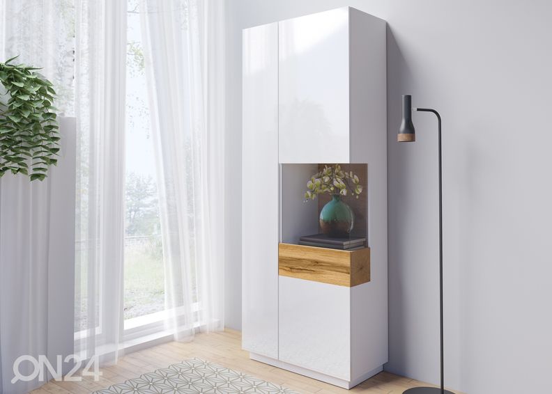 Vitriinikaappi, valkoinen/ tammi oikeanpuoleinen kuvasuurennos