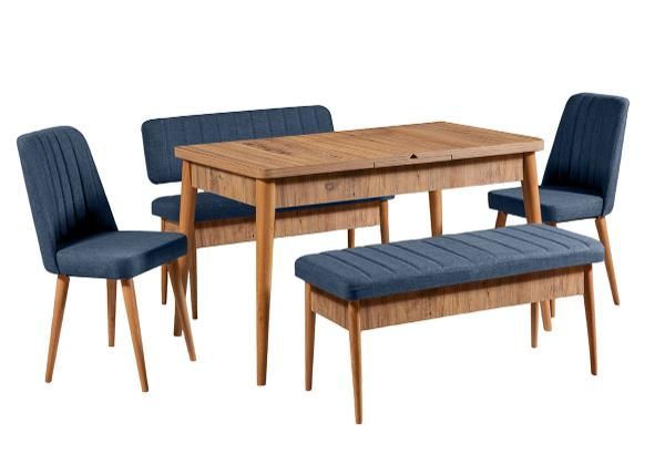 Jatkettava ruokapöytä 80x130-165 cm + 2 tuolia + 2 penkkiä