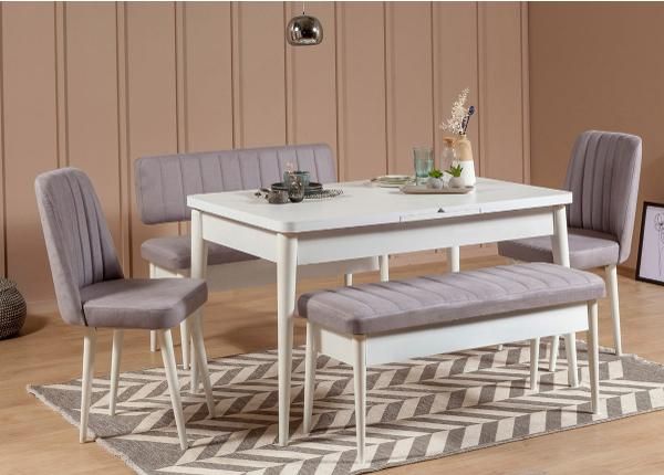 Jatkettava ruokapöytä 80x130-165 cm + 2 tuolia + 2 penkkiä