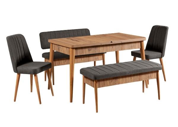 Jatkettava ruokapöytä 80x130-165 cm + 2 tuolia + 2 penkkiä