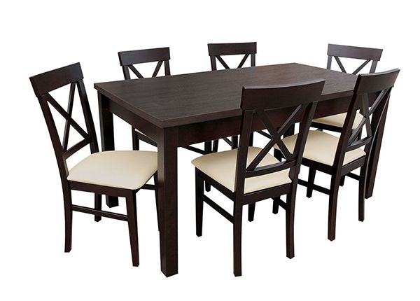 Jatkettava ruokapöytä 80x160-200 cm + 6 tuolia