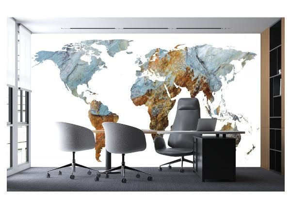 Kuvatapetti Rock Textured World Map on the White Background 358x254 cm