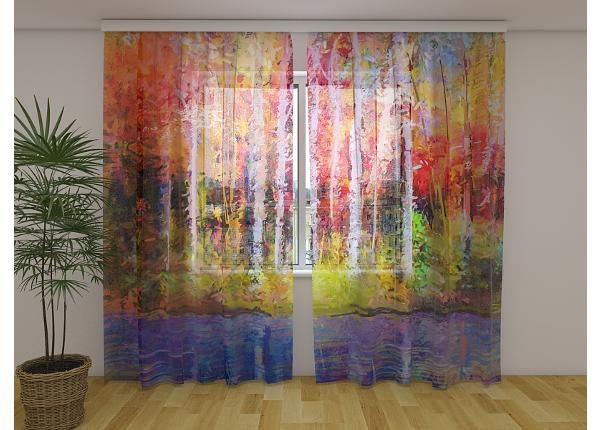 Läpinäkyvä kuvaverho Oil Painting Colorful Autumn Trees 240x220 cm