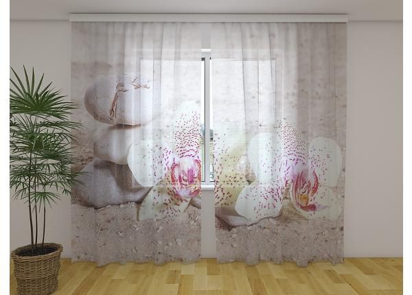Läpinäkyvä kuvaverho Orchids and Zen Stones 240x220 cm