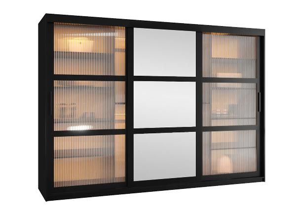 Liukuovellinen vaatekaappi Flutes 250 cm + LED