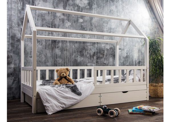 Massiivipuinen lastensänky 90x200 cm + laatikot