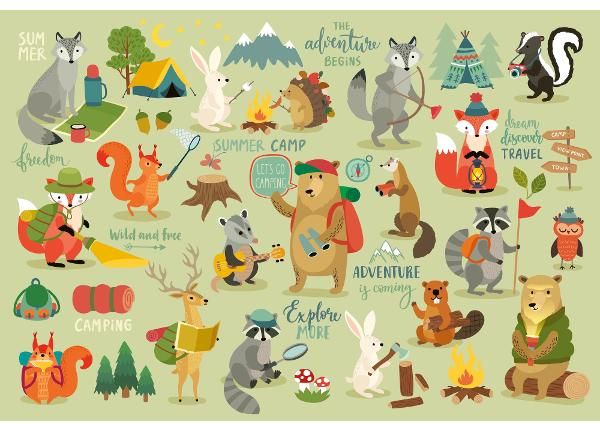 Non-woven kuvatapetti Camping Animals