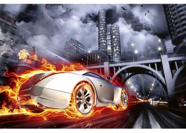 Non-woven kuvatapetti Car in flames