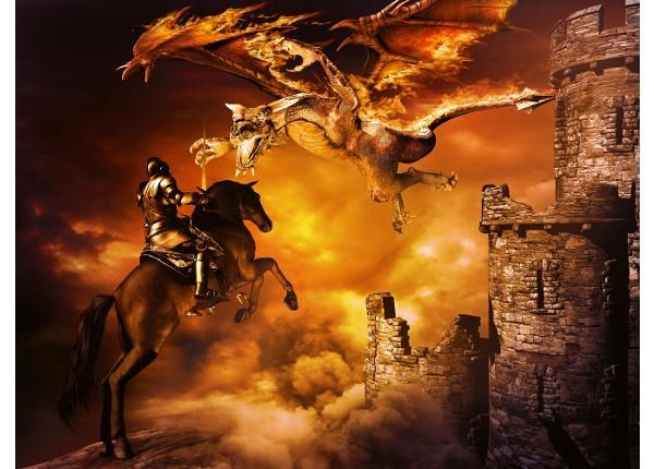 Non-woven kuvatapetti Castle And Dragon Attacking
