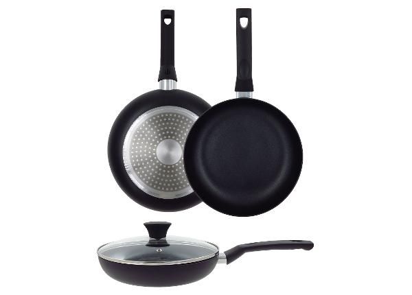 Paistinpannu Black Ceramic Ø 24 cm + pannusuoja, lasikansi, keraaminen ja induktio